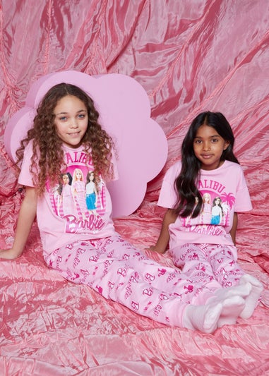 Pink Barbie Dolls Slogan Pyjama Set (4-12yrs)