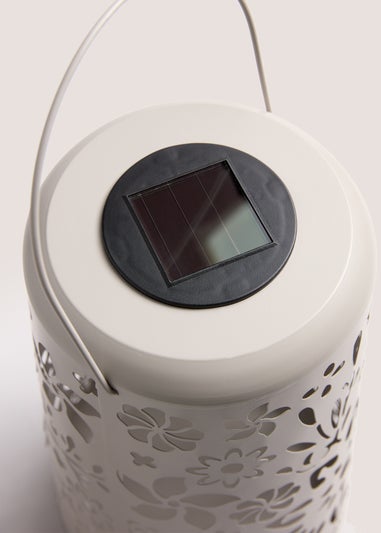 Outdoor Cream Floral Design Metal Solar Lantern (19cm x 31cm)