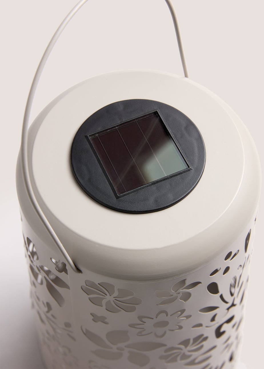 Outdoor Cream Floral Design Metal Solar Lantern (19cm x 31cm)