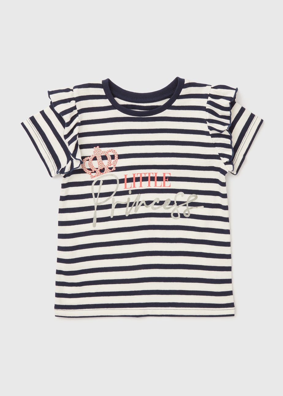 Girls White Stripe Princess T-Shirt (1-7yrs)
