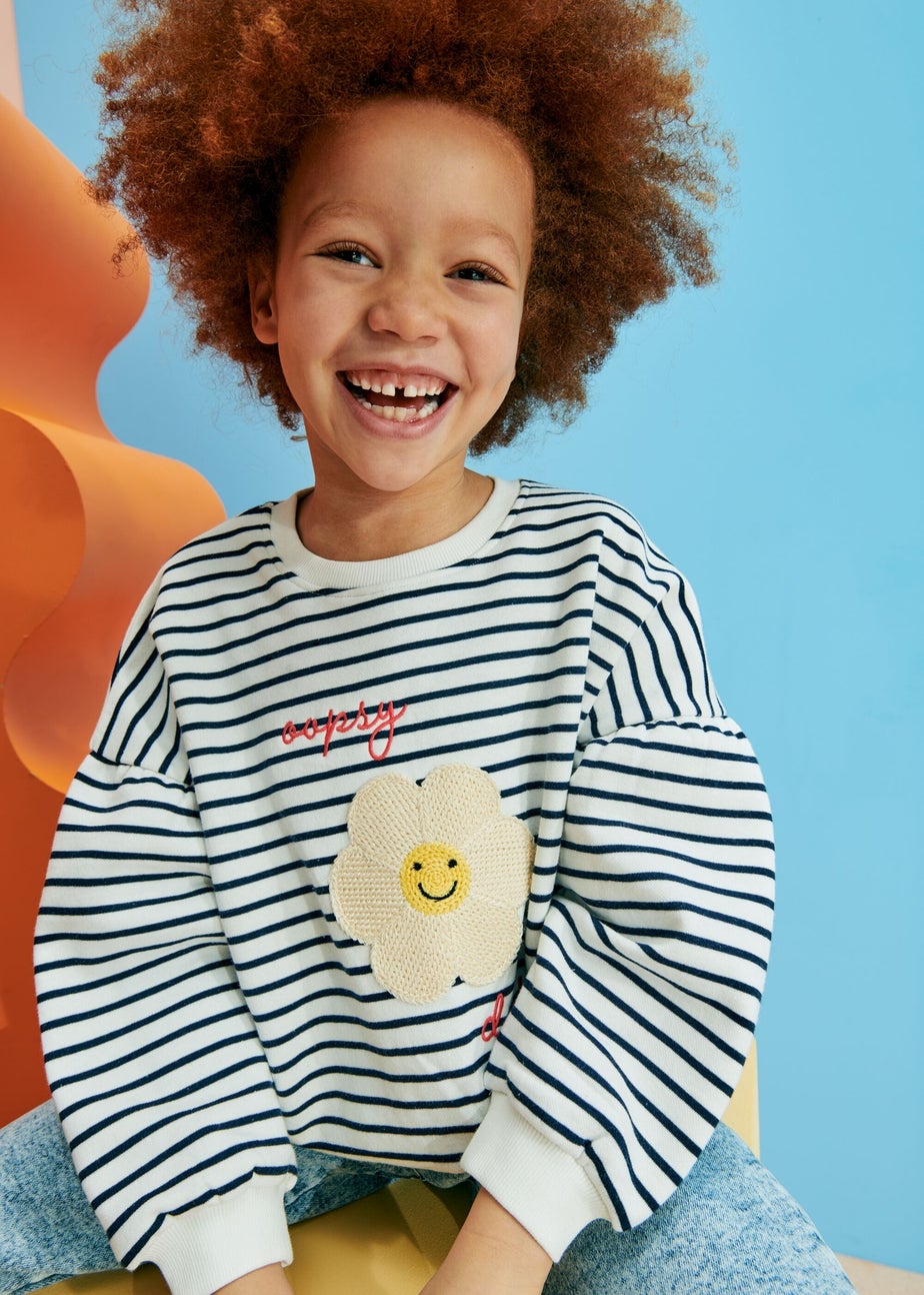 Cream Oopsy Daisy Stripe Sweatshirt (1-7yrs)