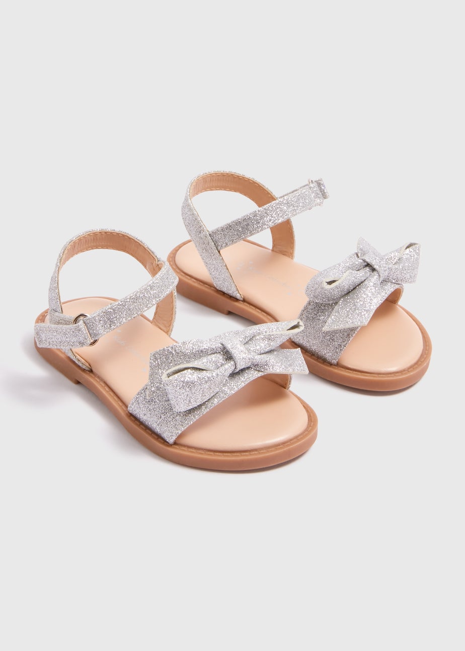 Girls Silver Glitter Bow Occasion Sandals (Younger 4-12)