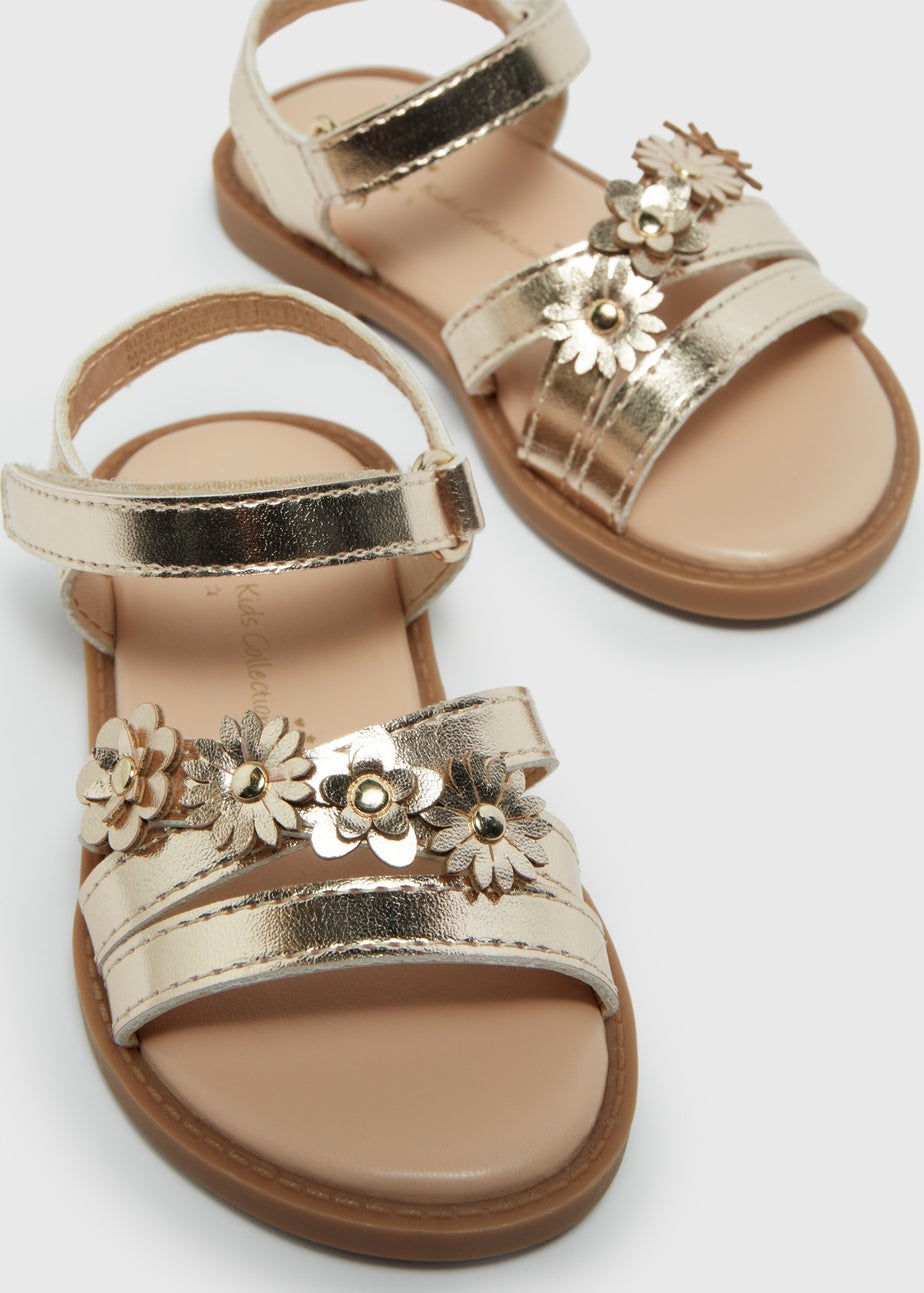 Girls Gold Flower Applique Sandals (Younger 4-12)