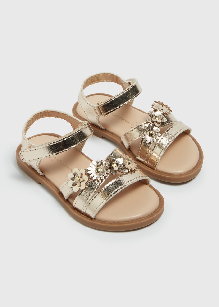 Girls Gold Flower Applique Sandals (Younger 4-12)
