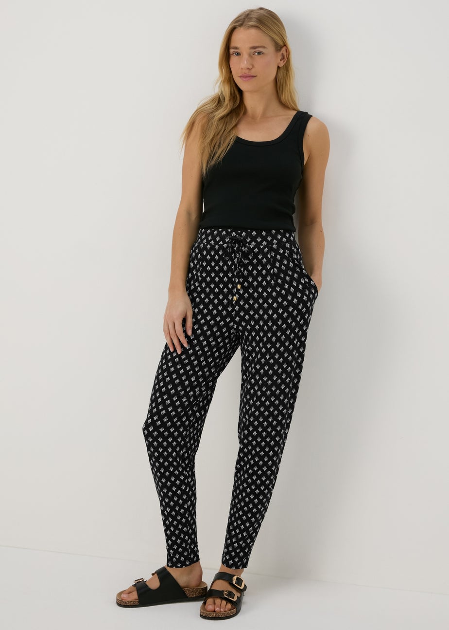 Black Geo Printed Harem Trousers