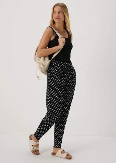 Black Geo Printed Harem Trousers