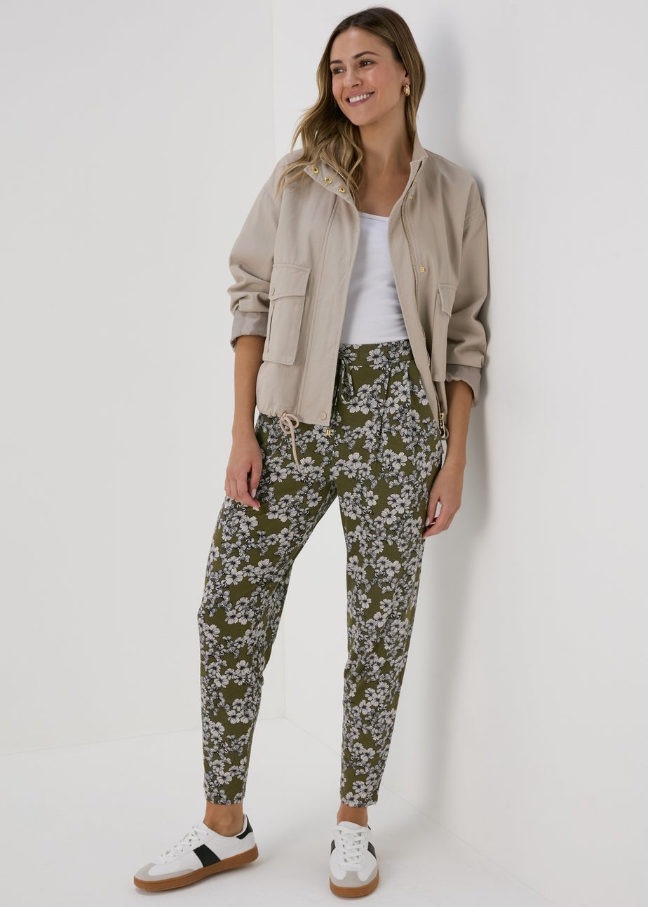 Khaki Butterfly Print Harem Trousers