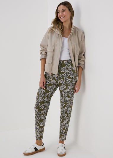 Khaki Butterfly Print Harem Trousers