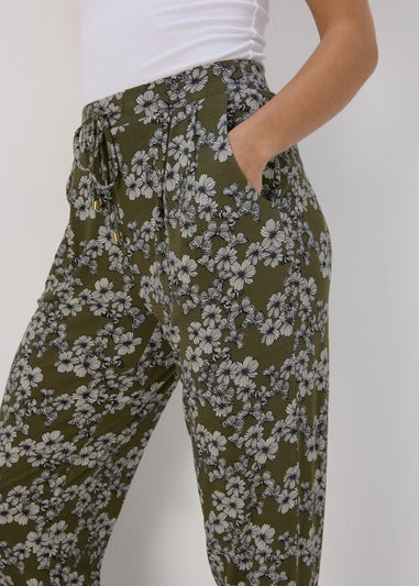 Khaki Butterfly Print Harem Trousers