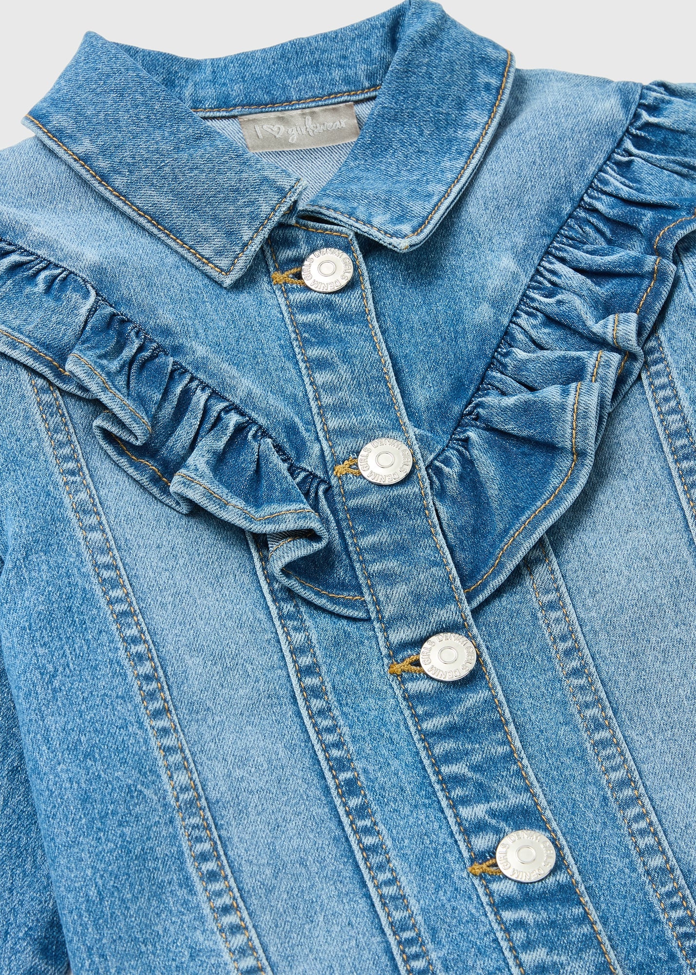 Girls Denim Mid Wash Frill Detail Denim Jacket (7-13yrs) - Matalan