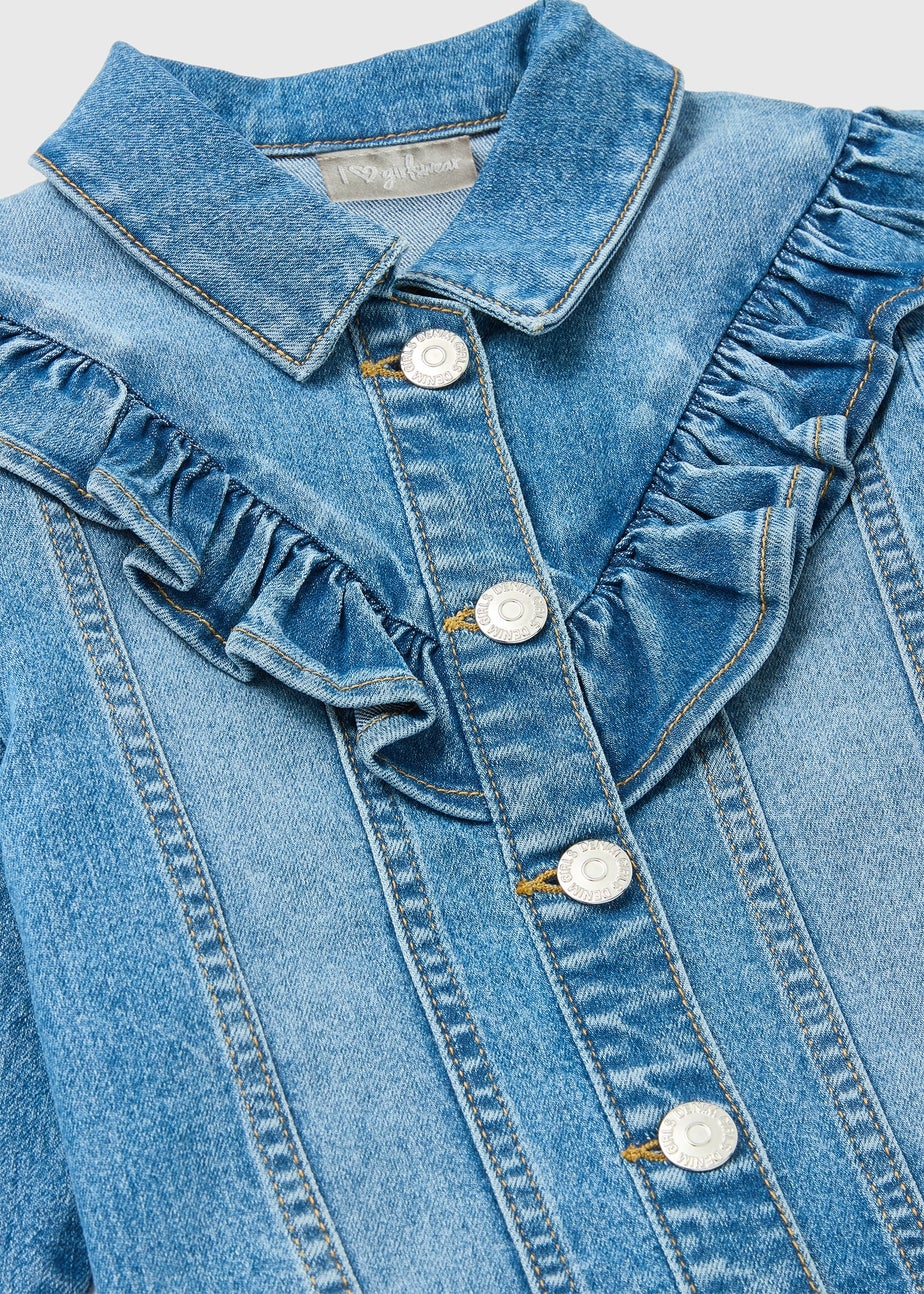 Girls Denim Mid Wash Frill Detail Denim Jacket (7-13yrs)