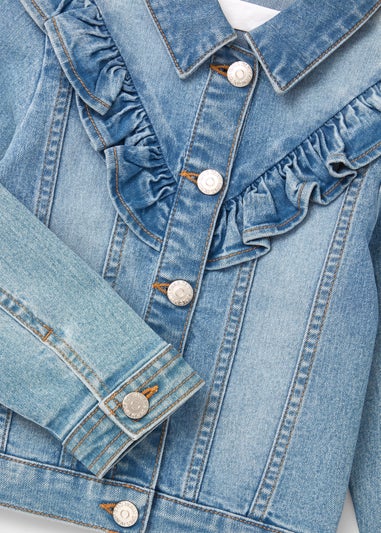 Girls Light Wash Frill Detail Denim Jacket (7-13yrs)