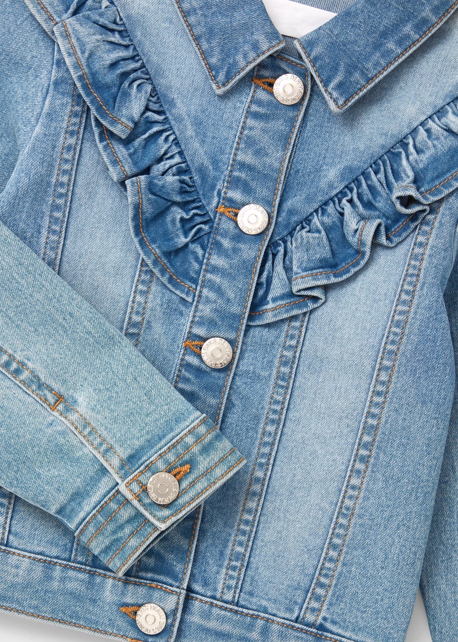Girls Light Wash Frill Detail Denim Jacket (7-13yrs)