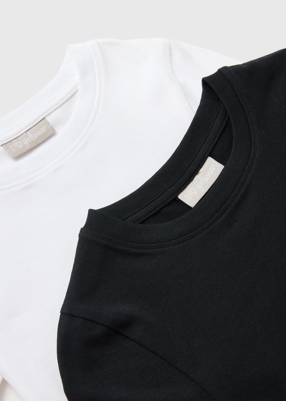 Girls 2 Pack Black & White Mono T-Shirt (7-15yrs)