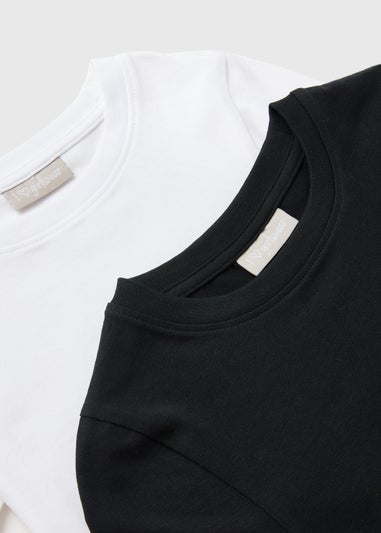 Girls 2 Pack Black & White Mono T-Shirt (7-15yrs)