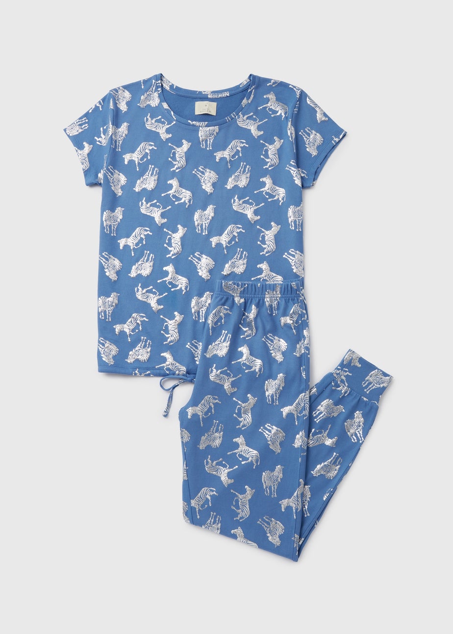 Blue Foil Animal Print Pyjama Set