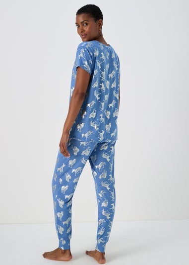 Blue Foil Animal Print Pyjama Set