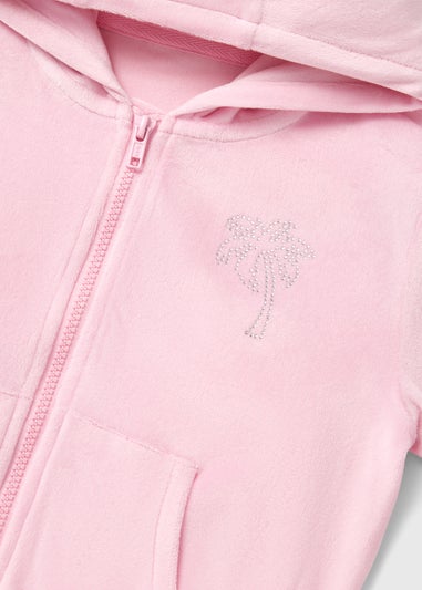 Girls Pink Velour Zip Through Hoodie (7-15yrs)