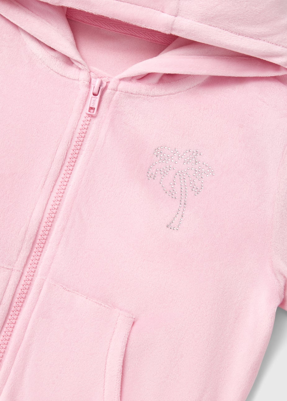 Girls Pink Velour Zip Through Hoodie (7-15yrs)