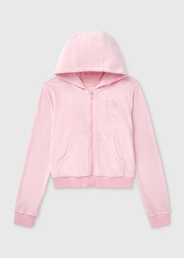Girls Pink Velour Zip Through Hoodie (7-15yrs)