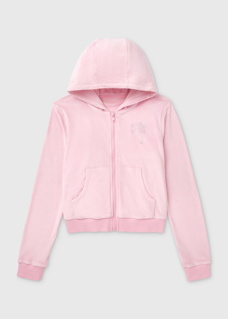 Girls Pink Velour Zip Through Hoodie (7-15yrs)