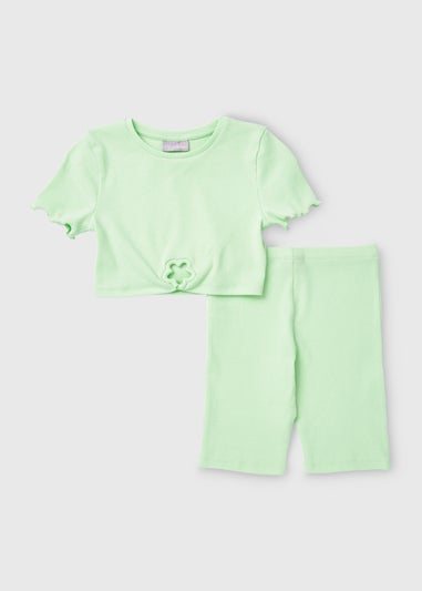 Girls Green Cycling Shorts Set (7-13yrs)