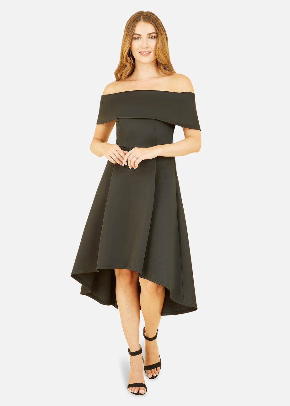Mela Bardot Dipped Hem Dress In Black