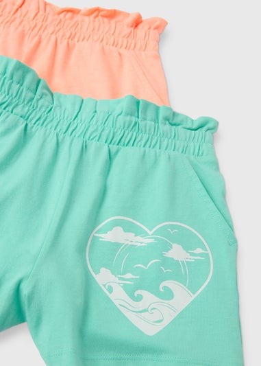 Girls 2 Pack Aqua & Peach Shorts (7-13yrs)