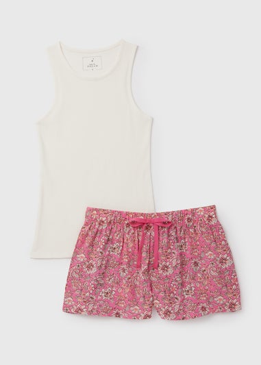 White Ribbed Vest & Viscose Shorts Set