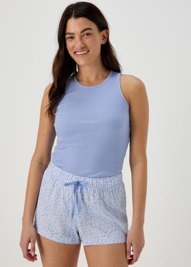 Blue Ribbed Viscose Shorts Set