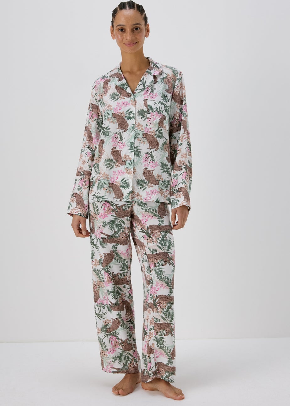 Cream Animal Print Viscose Pyjama Set