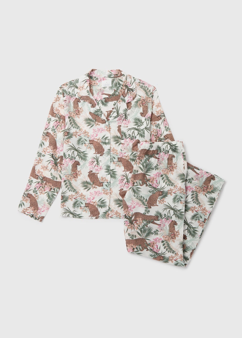 Cream Animal Print Viscose Pyjama Set
