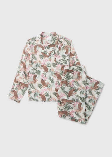 Cream Animal Print Viscose Pyjama Set