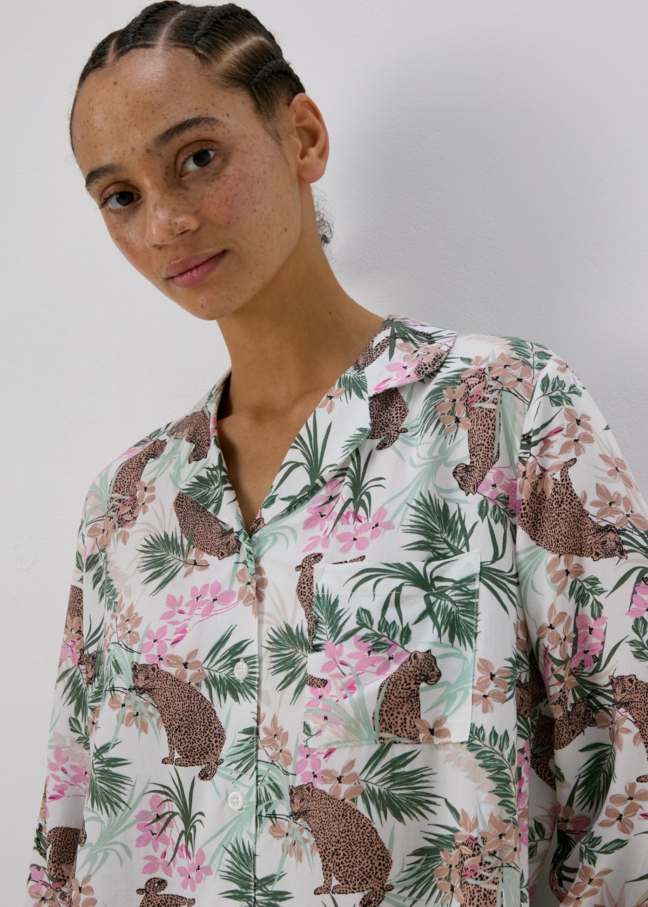 Cream Animal Print Viscose Pyjama Set