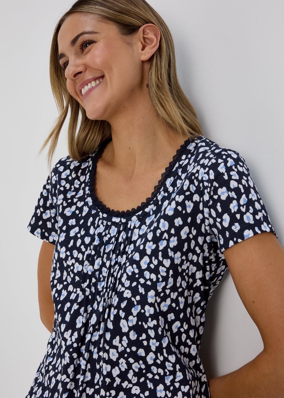 Navy Animal Print Lace Nightie