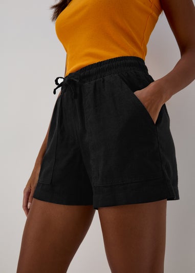 Black Linen Utility Shorts