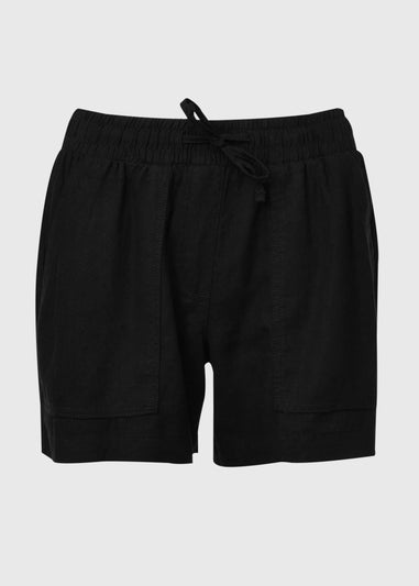 Black Linen Utility Shorts