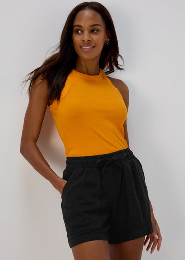 Black Linen Utility Shorts