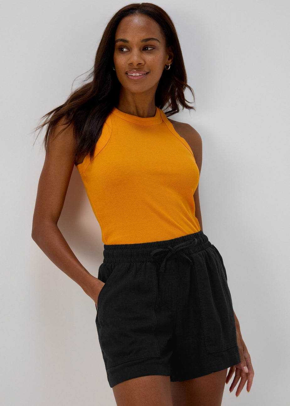 Black Linen Utility Shorts