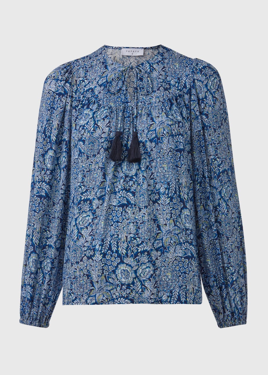 Blue Tassle Boho Blouse