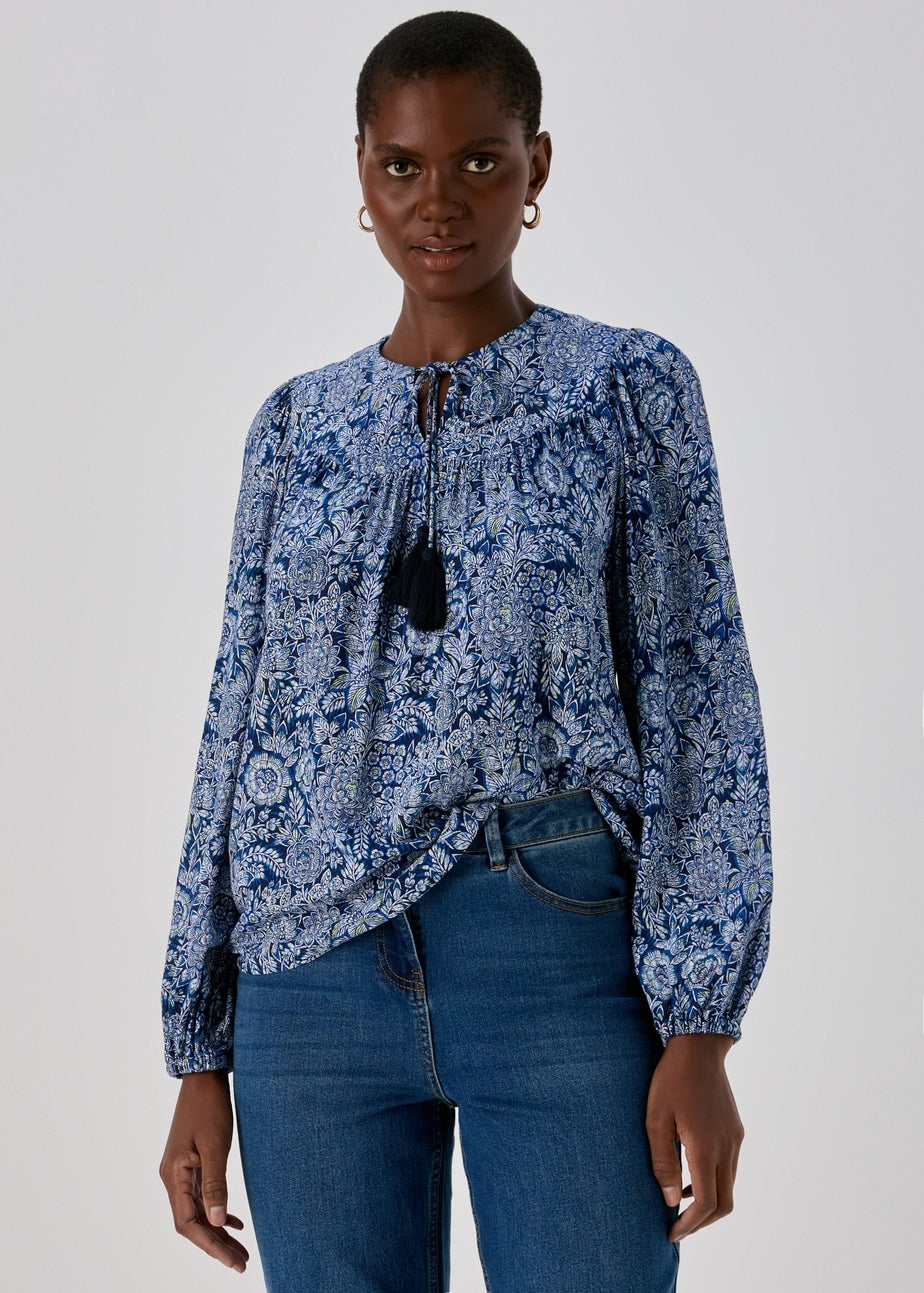 Blue Tassle Boho Blouse