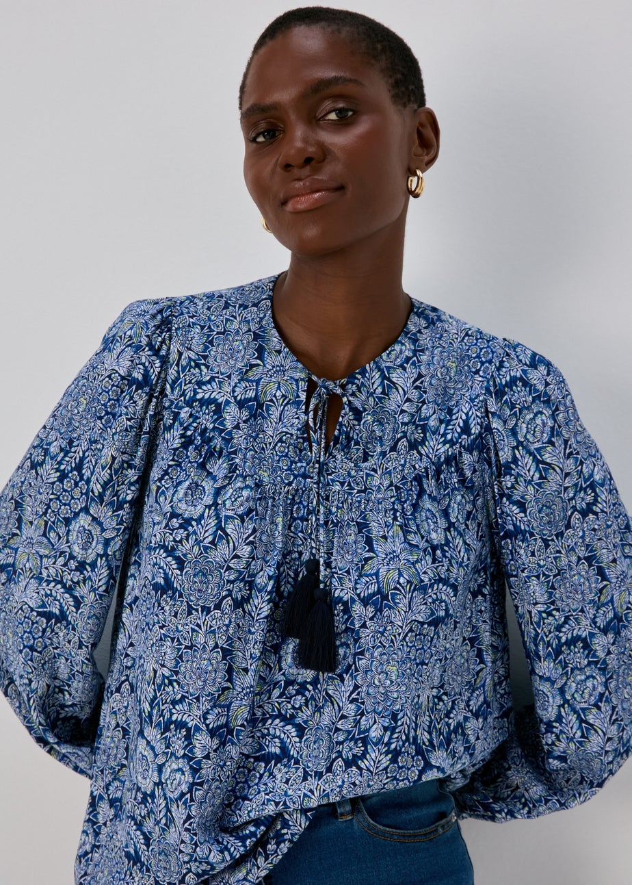 Blue Tassle Boho Blouse