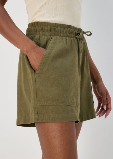 Khaki Linen Utility Shorts