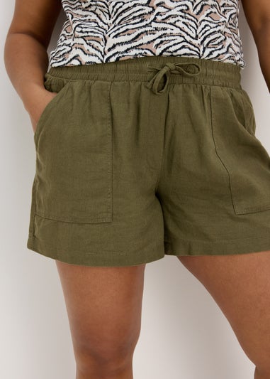 Khaki Linen Utility Shorts