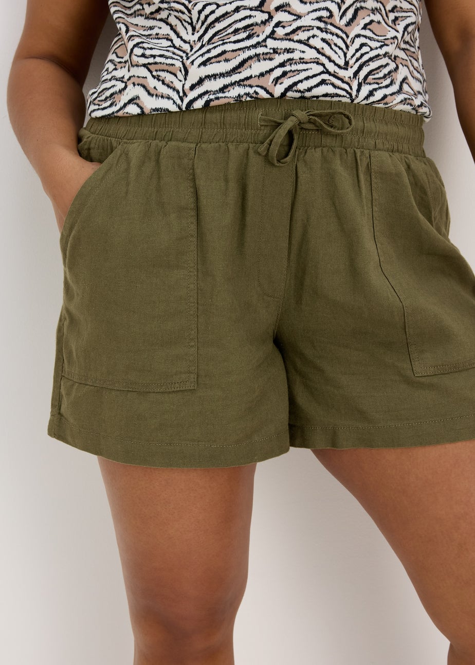 Khaki Linen Utility Shorts