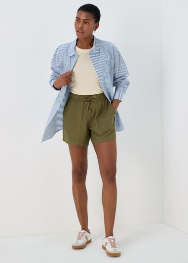 Khaki Linen Utility Shorts