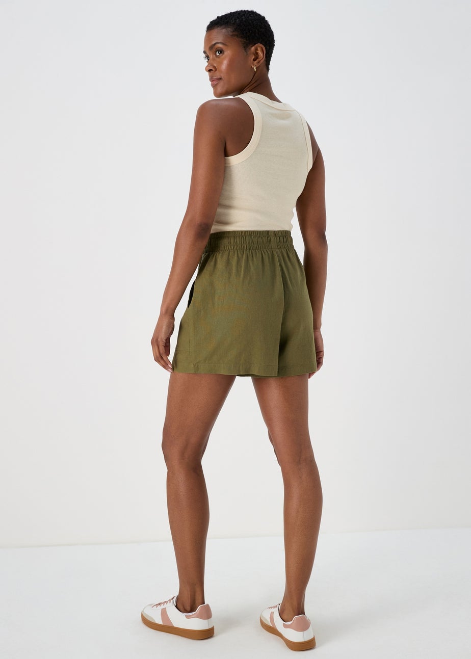 Khaki Linen Utility Shorts