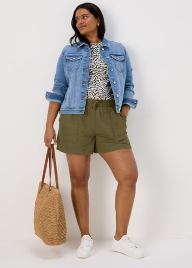 Khaki Linen Utility Shorts
