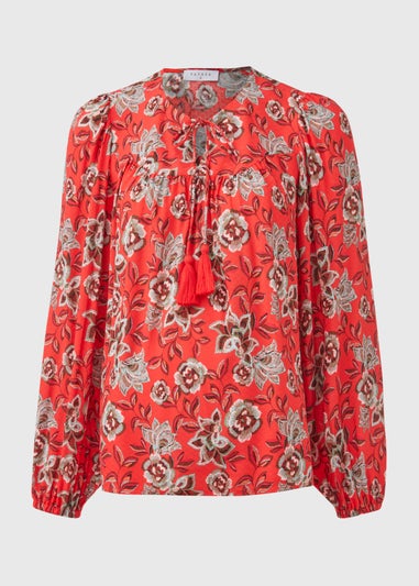 Red Tassle Printed Boho Blouse