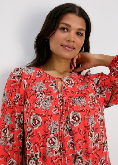 Red Tassle Printed Boho Blouse